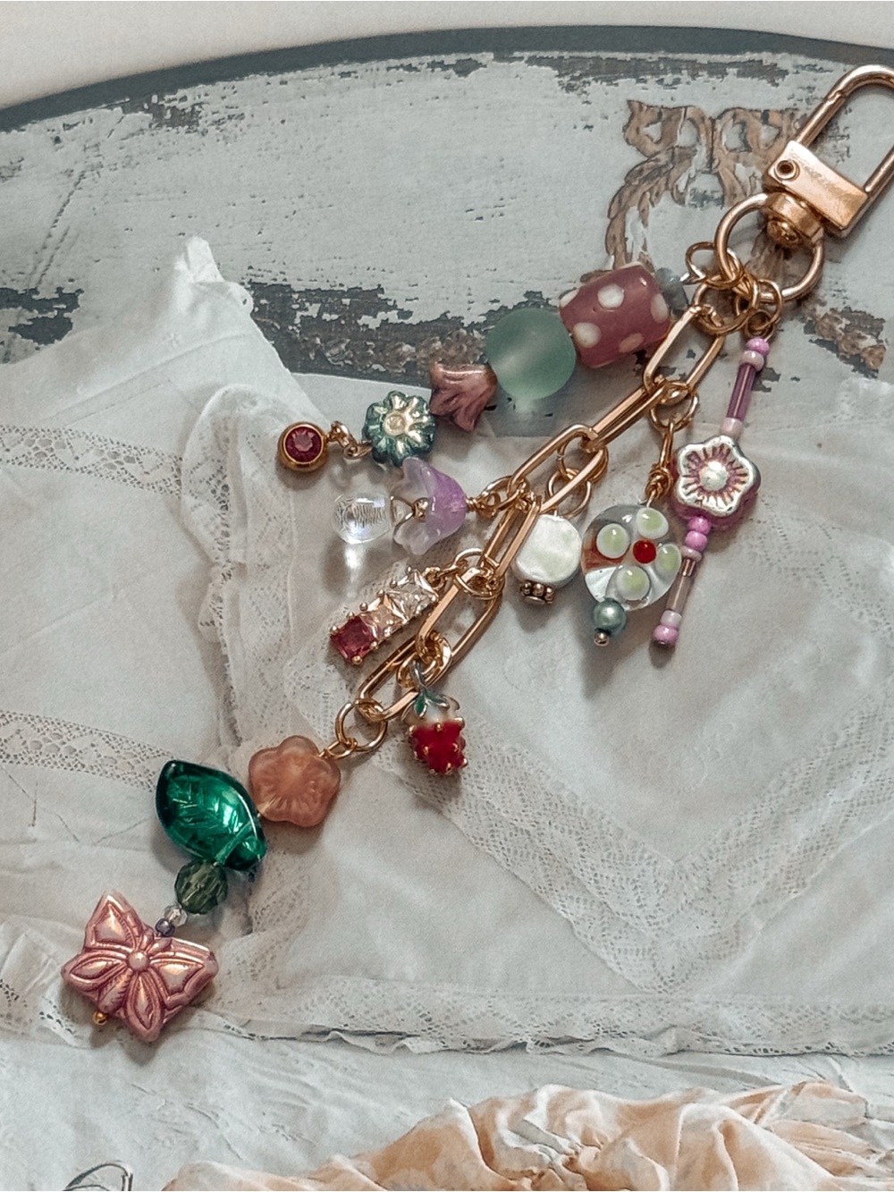 Bag Charm Handcrafted Strawberries, Mushrooms, Cottagecore Keychain